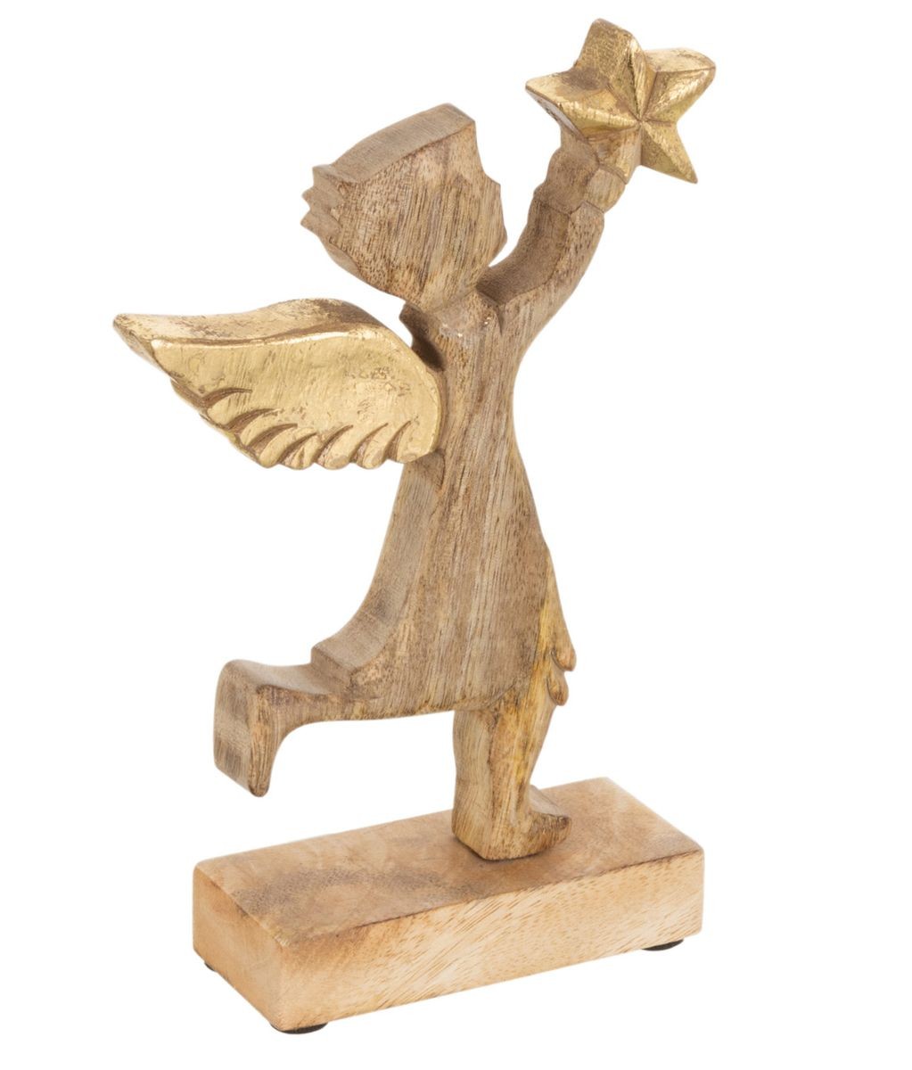 Dřevěný anděl se zlatou hvězdou - 15*2,5*20cm J-Line by Jolipa