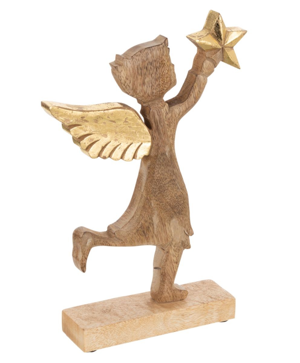 Dřevěný anděl se zlatou hvězdou - 19*3*32cm J-Line by Jolipa