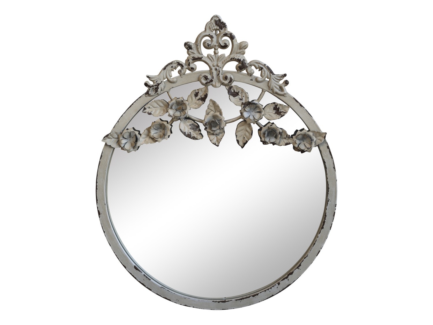 Krémové vintage nástěnné zrcadlo s květy Satien - Ø 32*3*40 cm Chic Antique