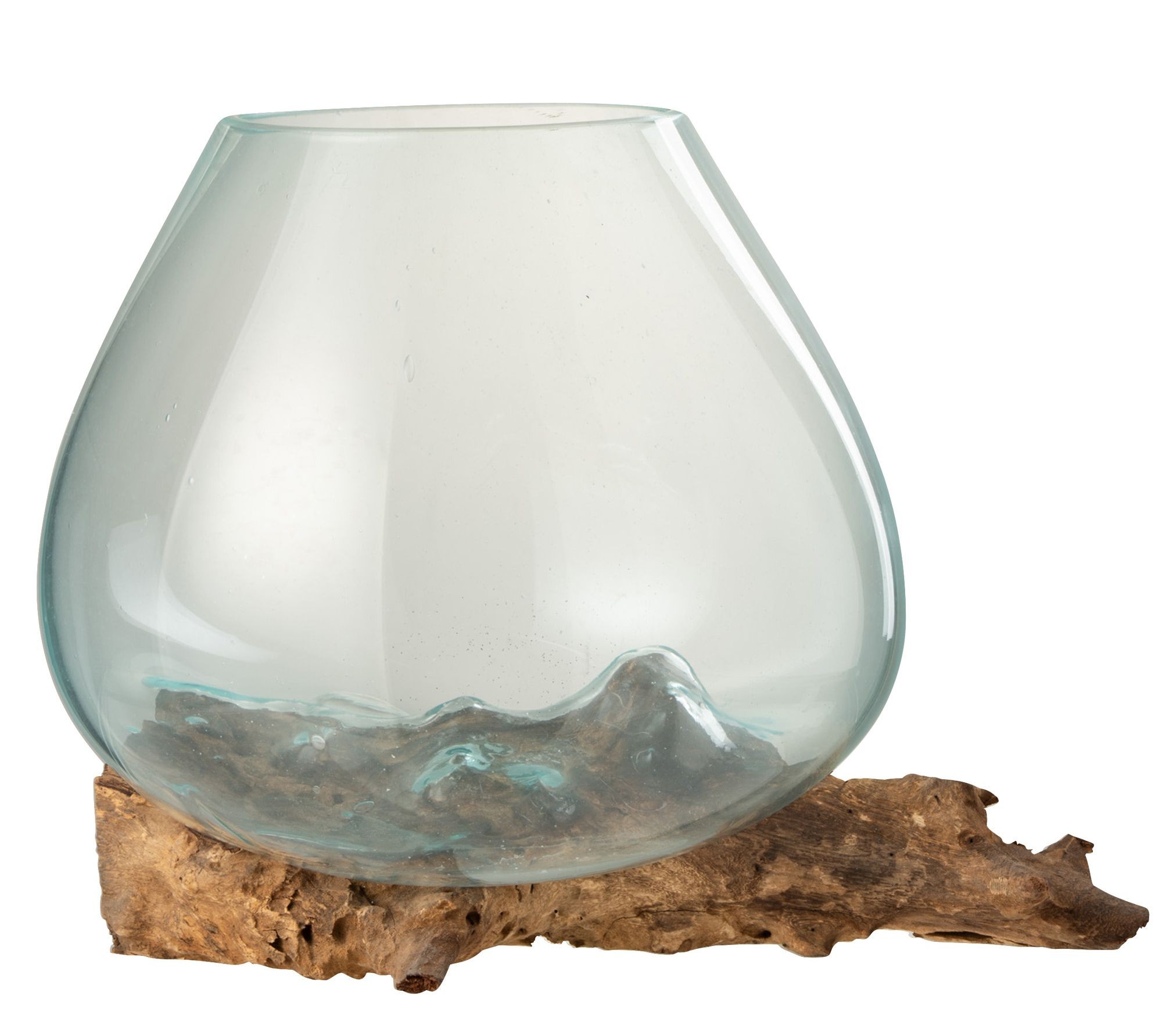 Váza z recyklovaného skla na dřevu Gamal XL - 33,5*28*24,5 cm J-Line by Jolipa