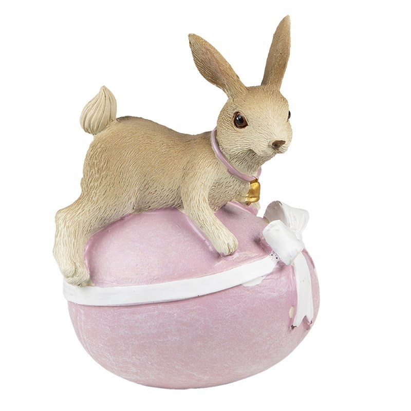 Dekorace králíček na růžovém vajíčku s mašlí - 8*6*12 cm Clayre & Eef