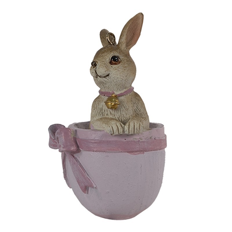 Závěsná dekorace králíček ve vajíčku s mašlí - 5*4*8 cm Clayre & Eef