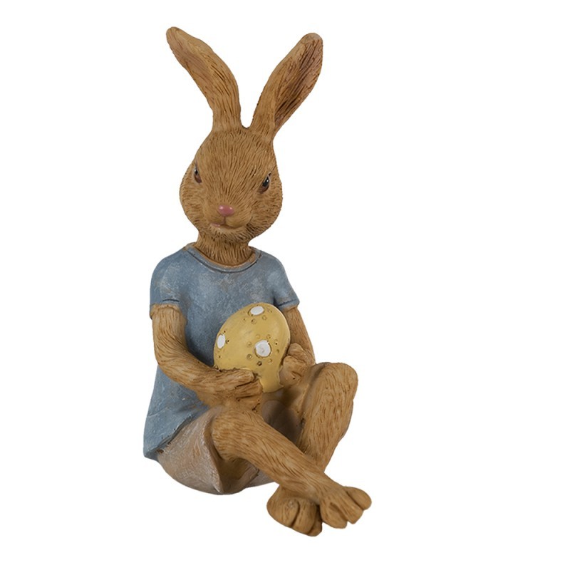 Dekorace sedící králík s malovaným vajíčkem - 10*6*12 cm Clayre & Eef