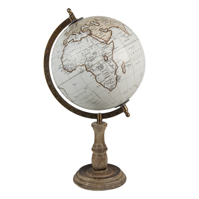 Šedý dekorativní glóbus na dřevěném podstavci Globe - 22*22*37 cm Clayre & Eef