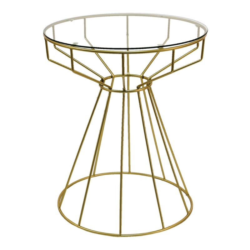 Zlatý odkládací stolek se skleněnou deskou Varion - Ø 50*60 cm Clayre & Eef