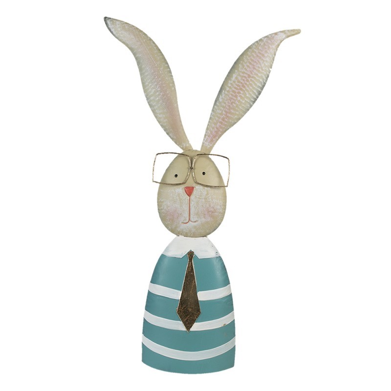 Veliká kovová dekorace králík v pruhovaném triku s brýlemi - 30*11*67 cm Clayre & Eef