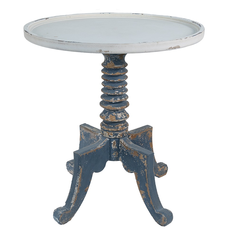 Bílo -modrý antik dřevěný kulatý jídelní stůl Tamiré - Ø 70*77 cm Clayre & Eef