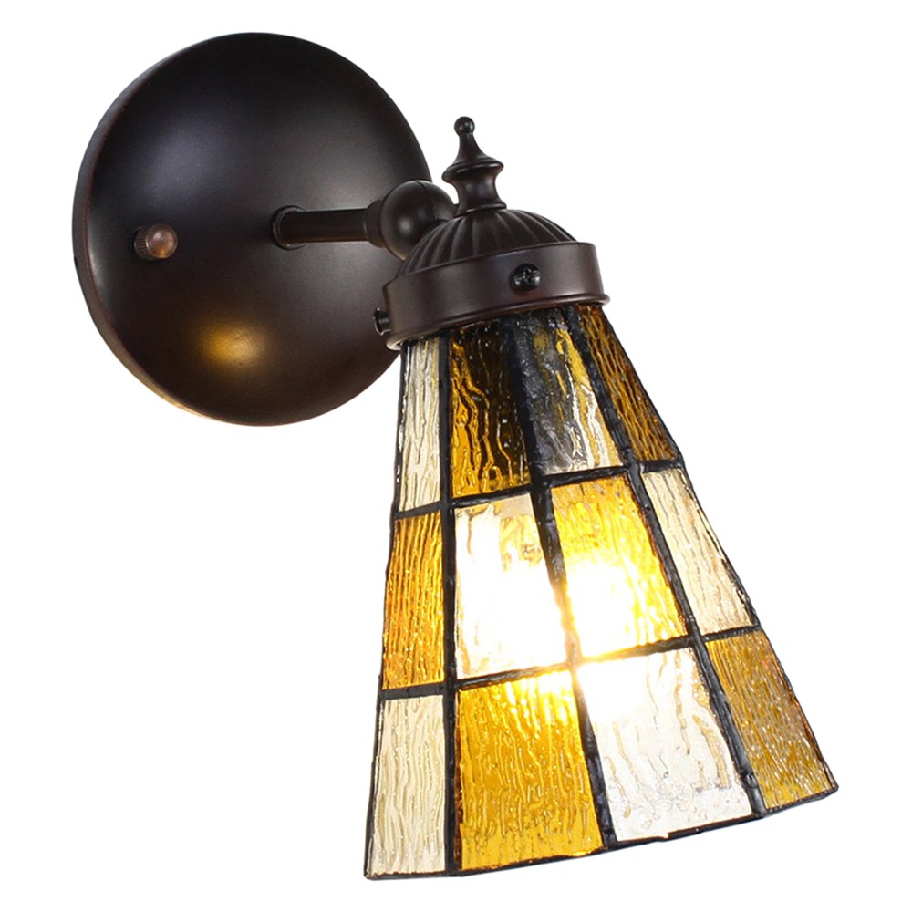 Závěsná Tiffany lampa se žlutými detaily Chessboa - 17*12*23 cm E14/max 1*40W Clayre & Eef