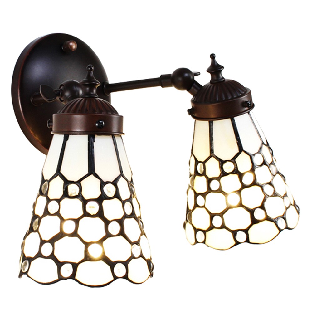Nástěnná lampa Tiffany s bílými stínidly Panne - 30*23*23 cm E14/max 2*25W Clayre & Eef