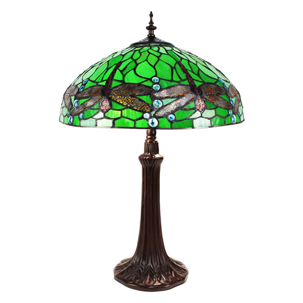 Zelená stolní lampa Tiffany s vážkami Vie green - Ø 41*57 cm E27/max 2*40W Clayre & Eef