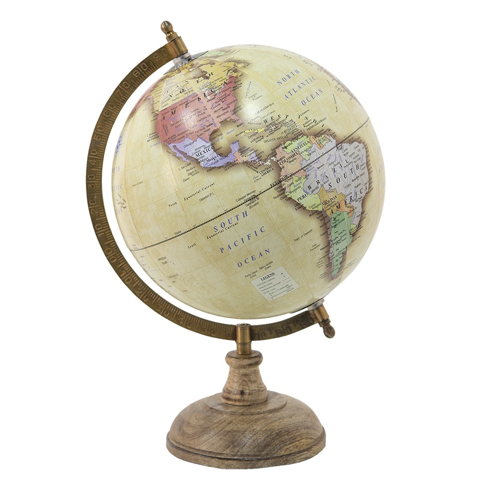 Barevný dekorativní glóbus na dřevěném podstavci Globe - 22*22*37 cm Clayre & Eef