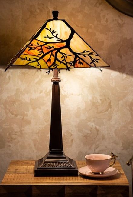 Hranatá stolní lampa Tiffany s větvemi stromu Tree - Ø 36*57 cm E27/max 2*60W Clayre & Eef