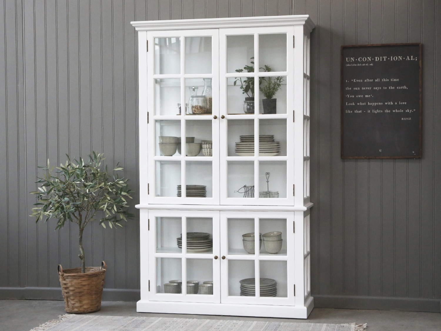 Bílá antik dřevěná skříň / vitrína s policemi Frances - 120*40*196cm Chic Antique