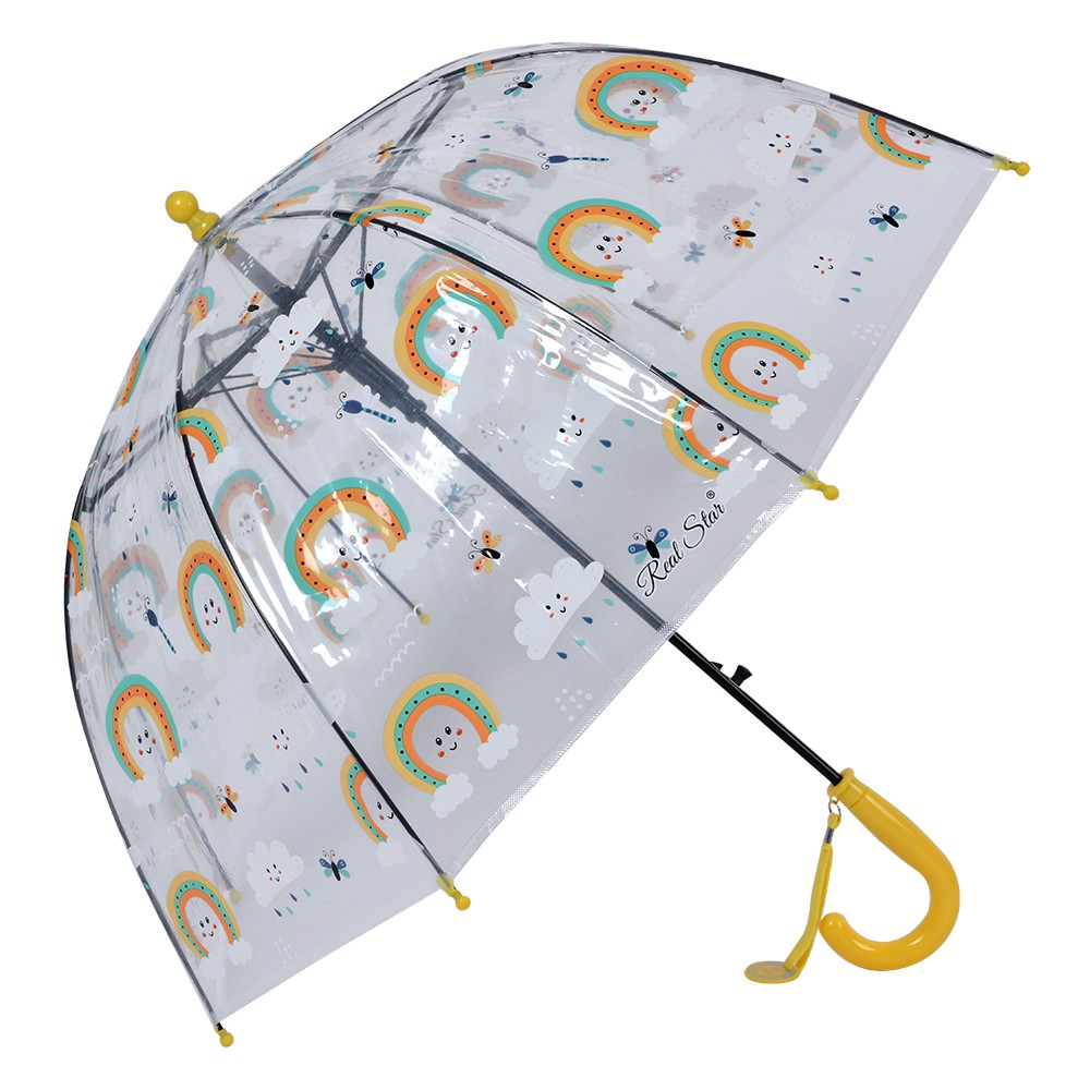 Průhledný deštník pro děti se žlutým držadlem a duhami - Ø 50 cm Clayre & Eef