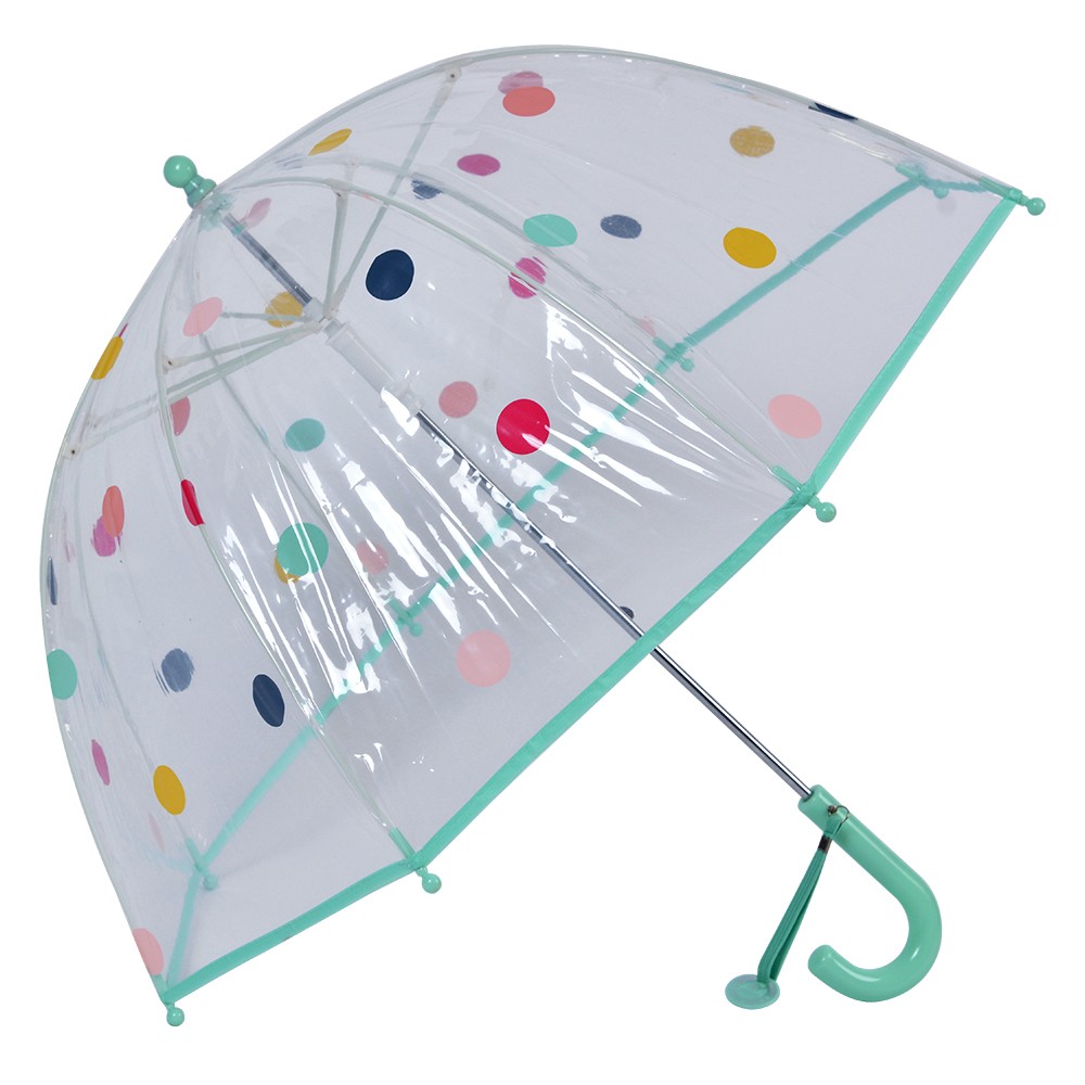 Průhledný deštník pro děti se zeleným držadlem a puntíky - Ø 50 cm Clayre & Eef