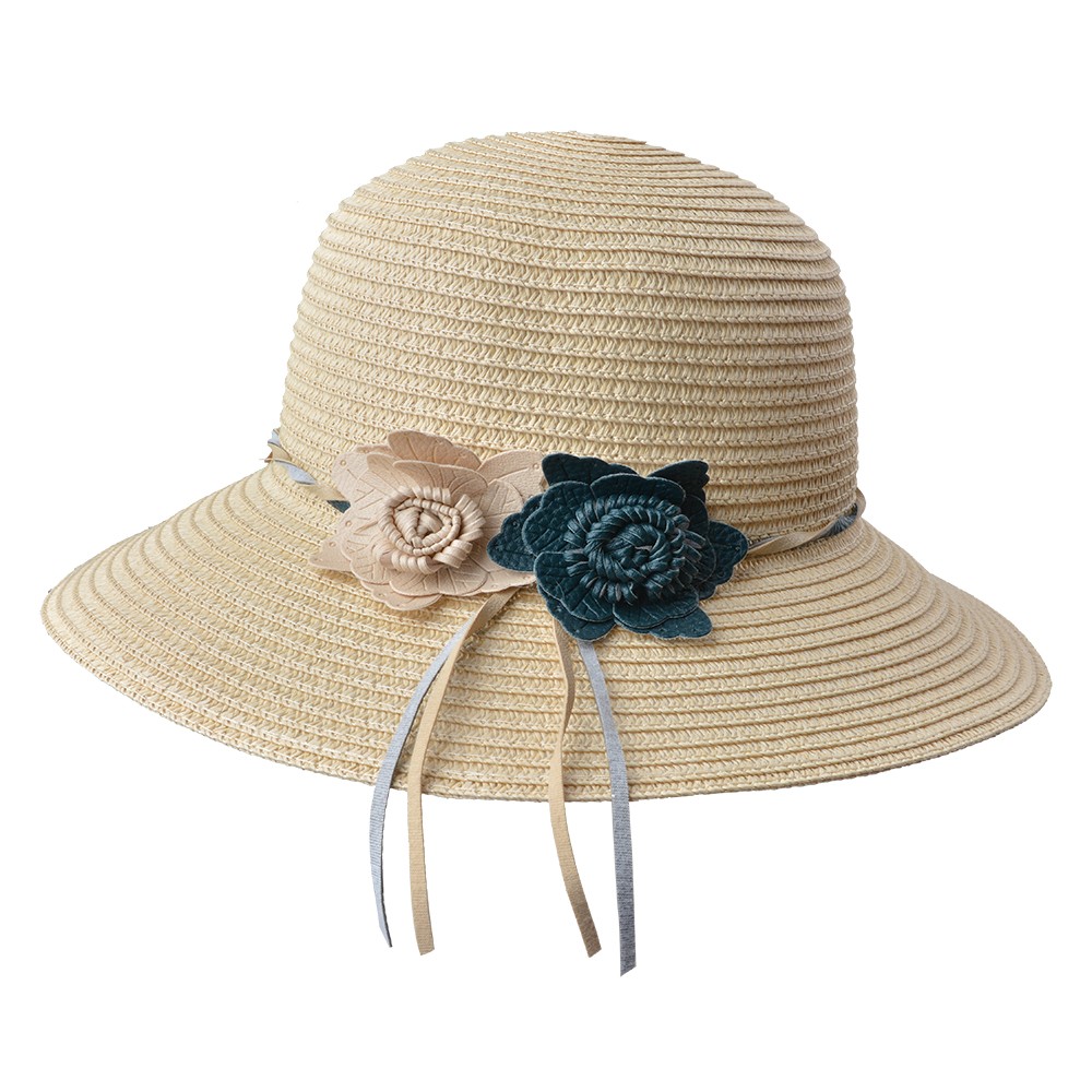 Béžový sluneční dámský klobouk s květy Clayre & Eef