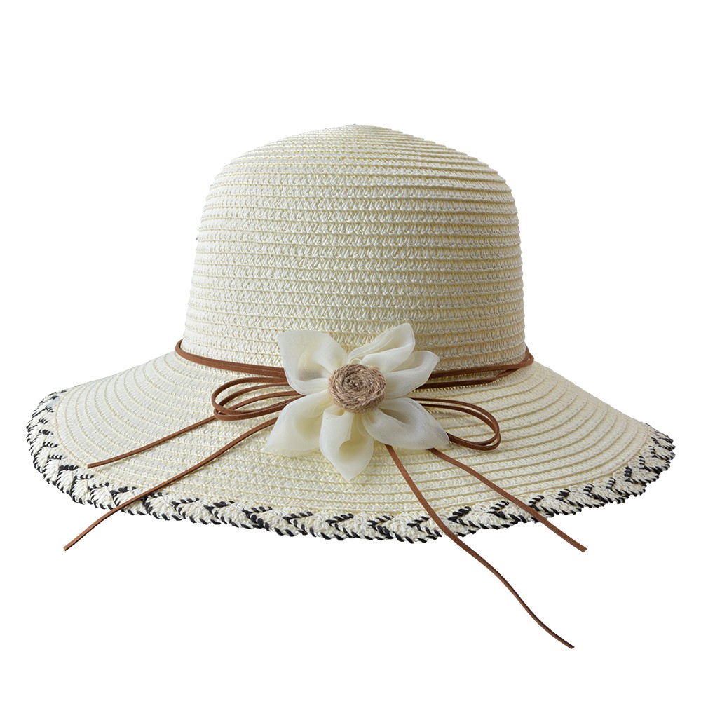 Béžový sluneční dámský klobouk s květinou Clayre & Eef