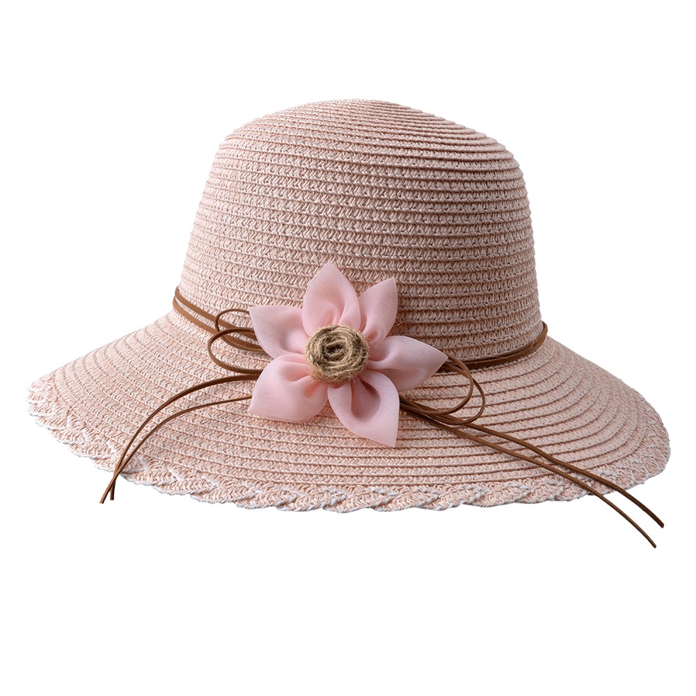 Růžový sluneční dámský klobouk s květinou Clayre & Eef