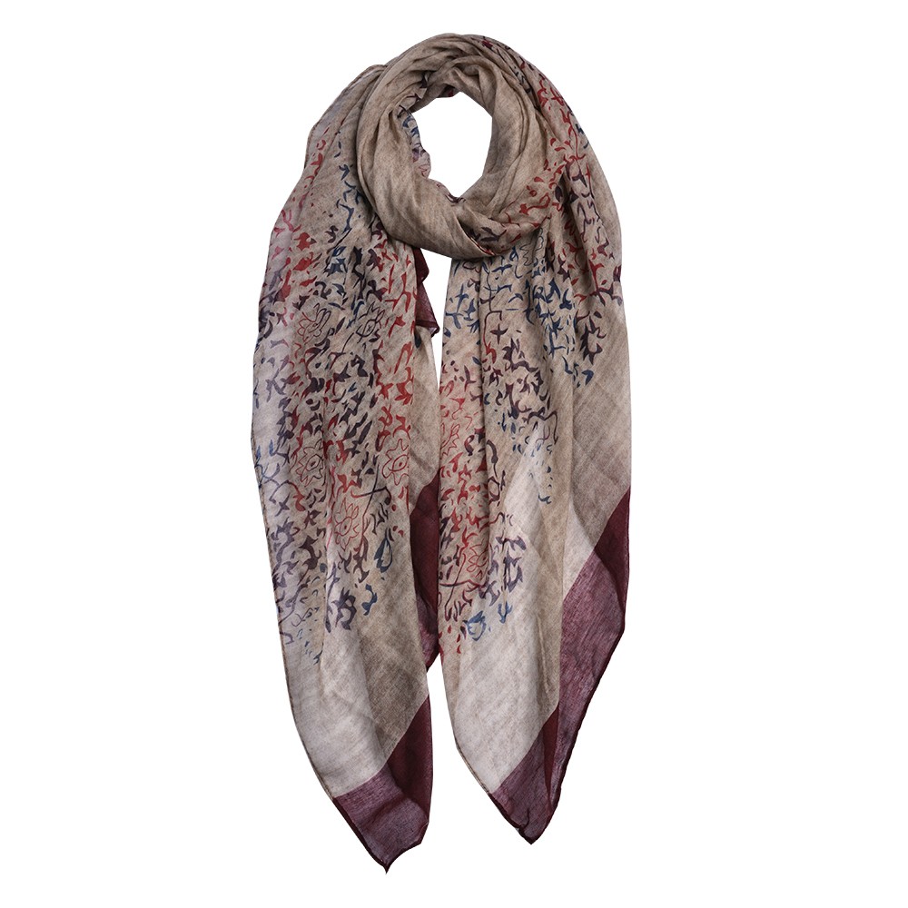 Béžový šátek s vínovým lemem Print Red - 70*180 cm Clayre & Eef