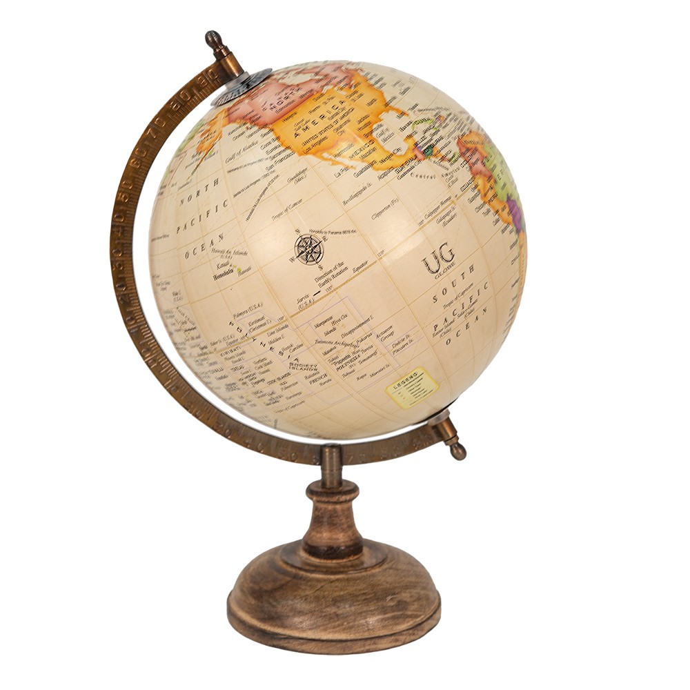 Béžový dekorativní glóbus na dřevěném podstavci Globe  - 22*22*37 cm Clayre & Eef