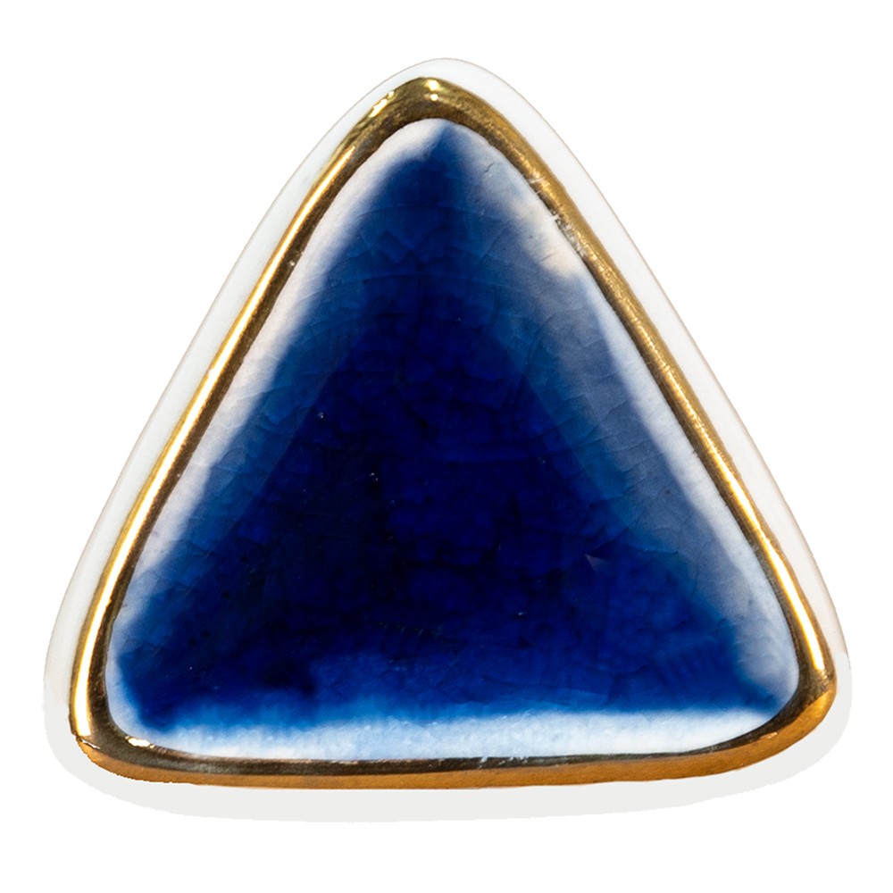 Bílo-modrá antik úchytka s popraskáním ve tvaru trojúhelníku Azue - 5*5*7 cm Clayre & Eef