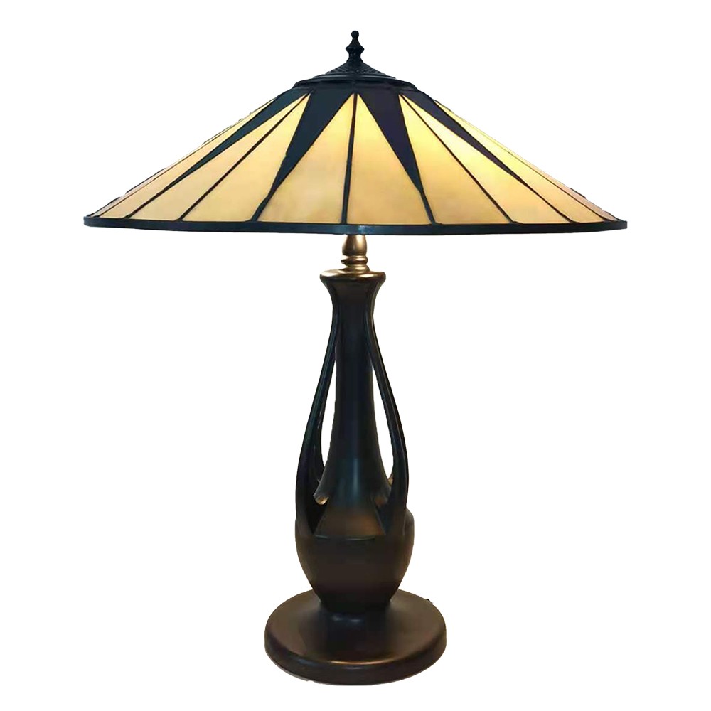 Stolní lampa Tiffany s béžovým stínidlem Paonne - Ø 48*60 cm E27/max 2*60W Clayre & Eef