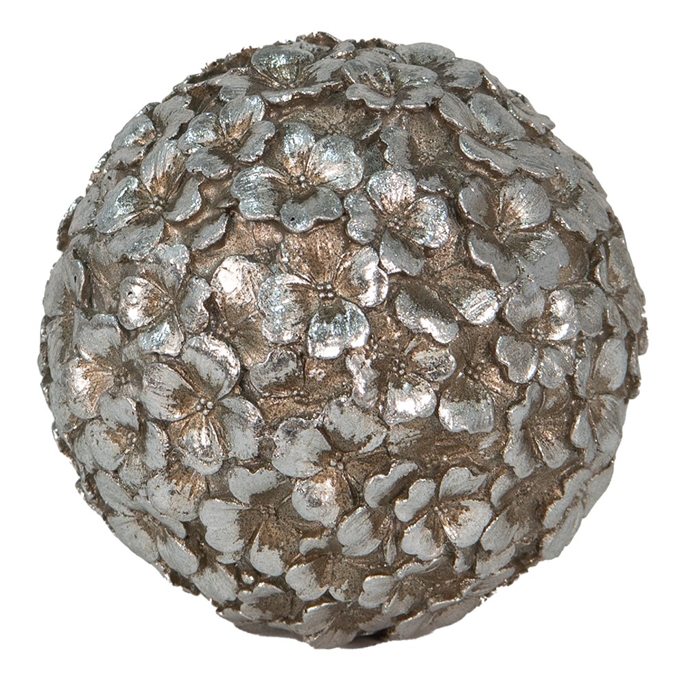 Stříbrná antik dekorační květinová koule Flawie - Ø 10 cm Clayre & Eef