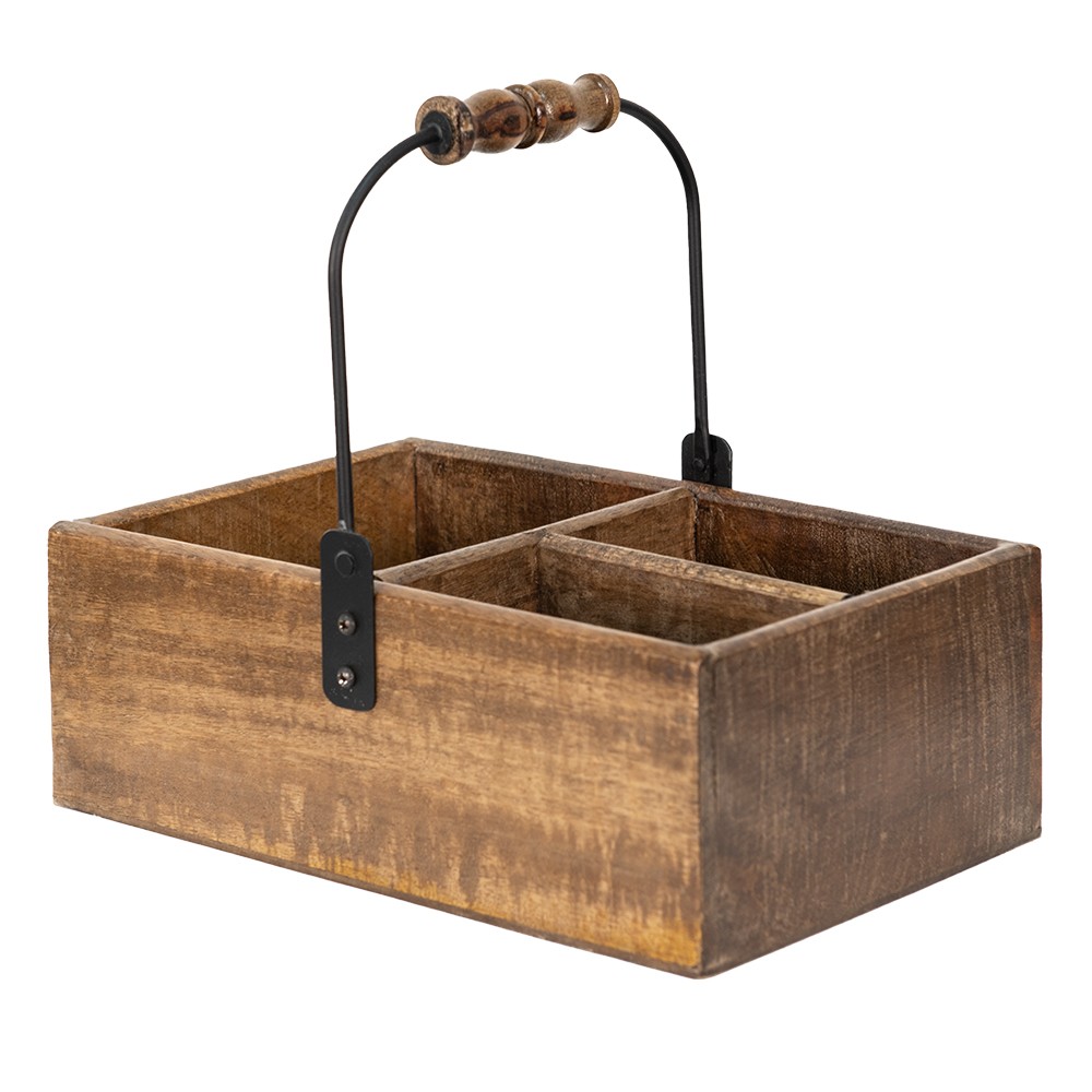 Hnědý dřevěný úložný box s držadlem - 27*17*10 cm Clayre & Eef