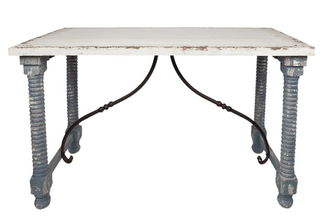 Bílo - modrý antik dřevěný jídelní stůl Tamiré - 127*56*77 cm Clayre & Eef