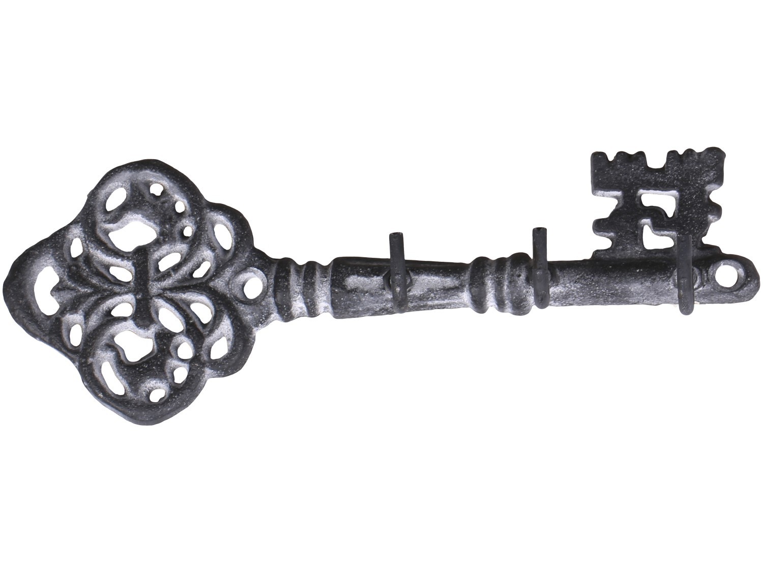 Šedý antik nástěnný věšák ve tvaru klíče se 3-mi háčky - 19*4*6,5 cm Chic Antique