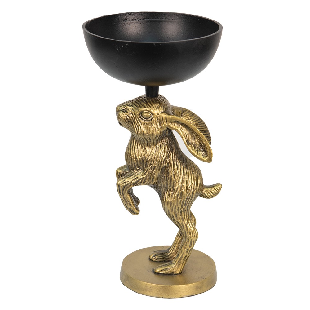 Dekorační kovová mísa s dekorací králíka Rabbi Gold - Ø15*28 cm Clayre & Eef