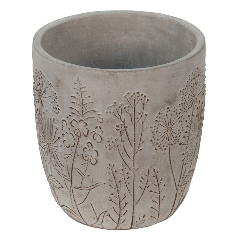 Šedý cementový obal na květináč s lučními květy Wildflowers - Ø16*18cm Clayre & Eef