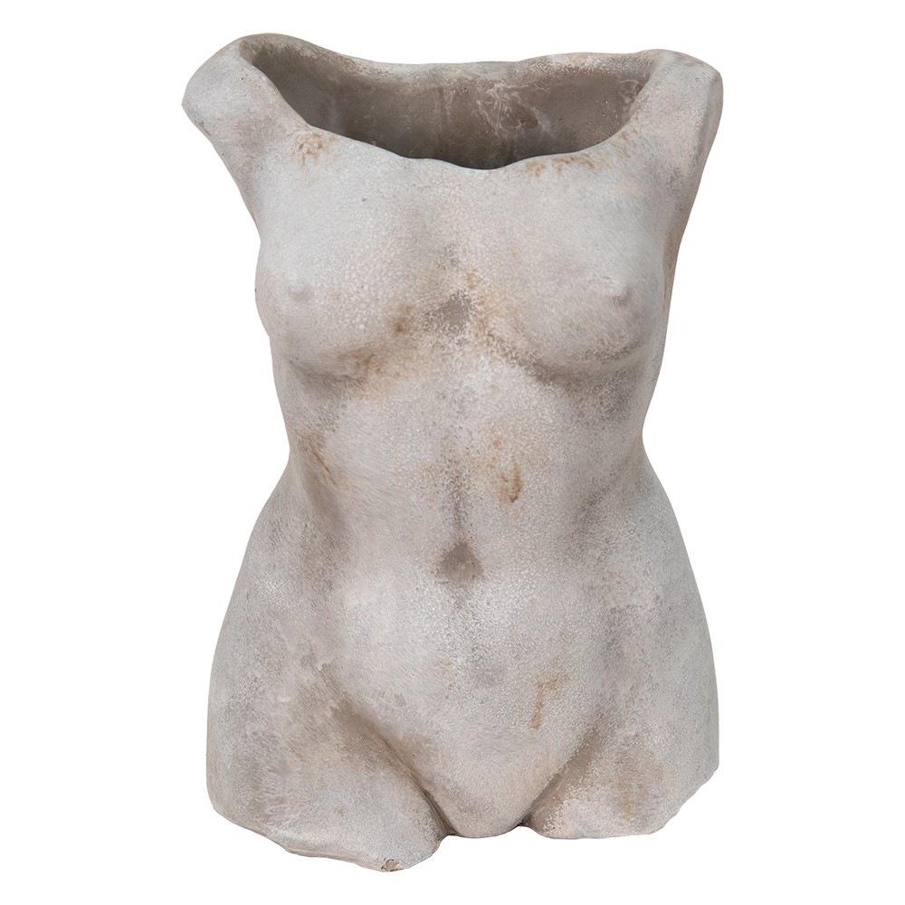 Šedý cementový květináč torzo ženy Womi - 19*13*27 cm Clayre & Eef