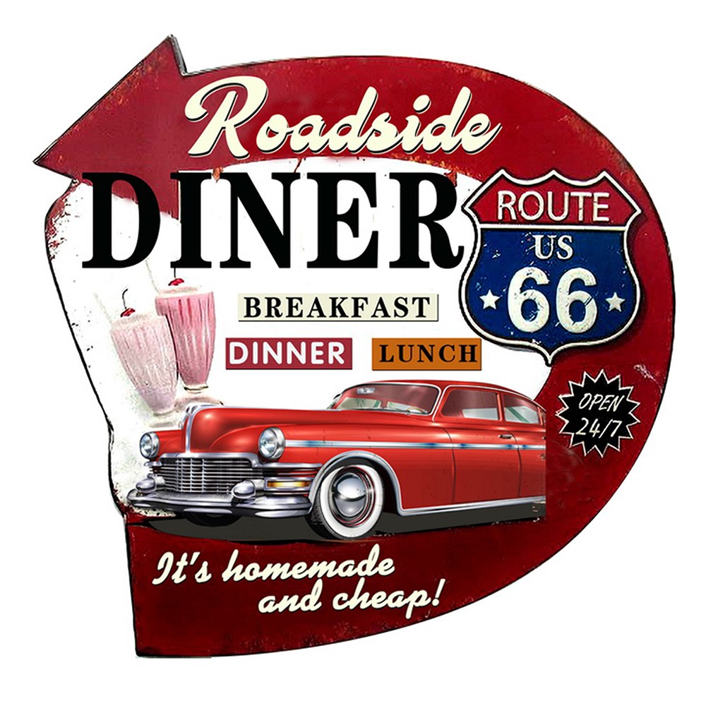 Nástěnná kovová cedule Diner Route 66 - 56*1*54 cm Clayre & Eef