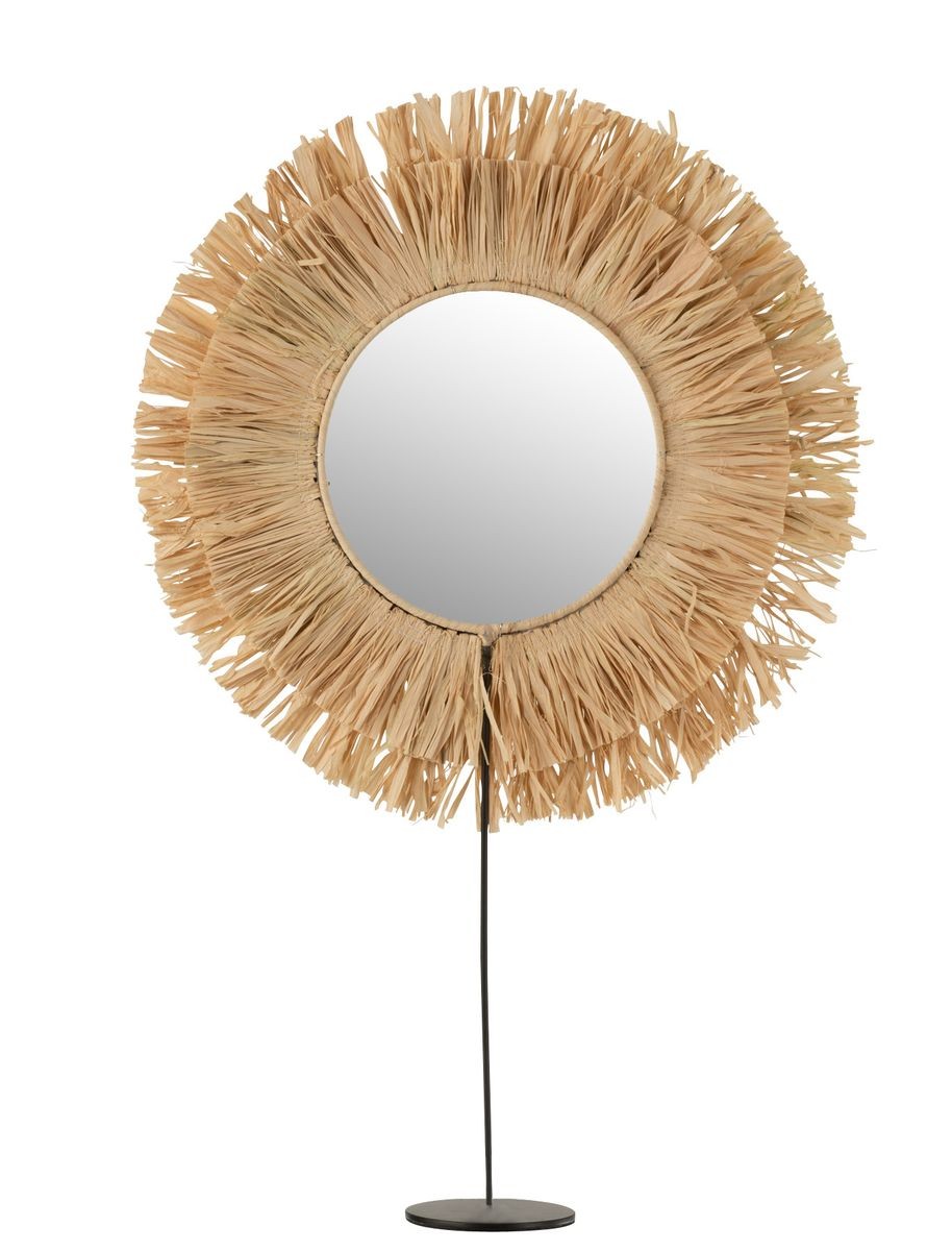 Stolní kulaté zrcadlo v rámu z přírodní trávy Raffia natural - 41*9*51 cm J-Line by Jolipa