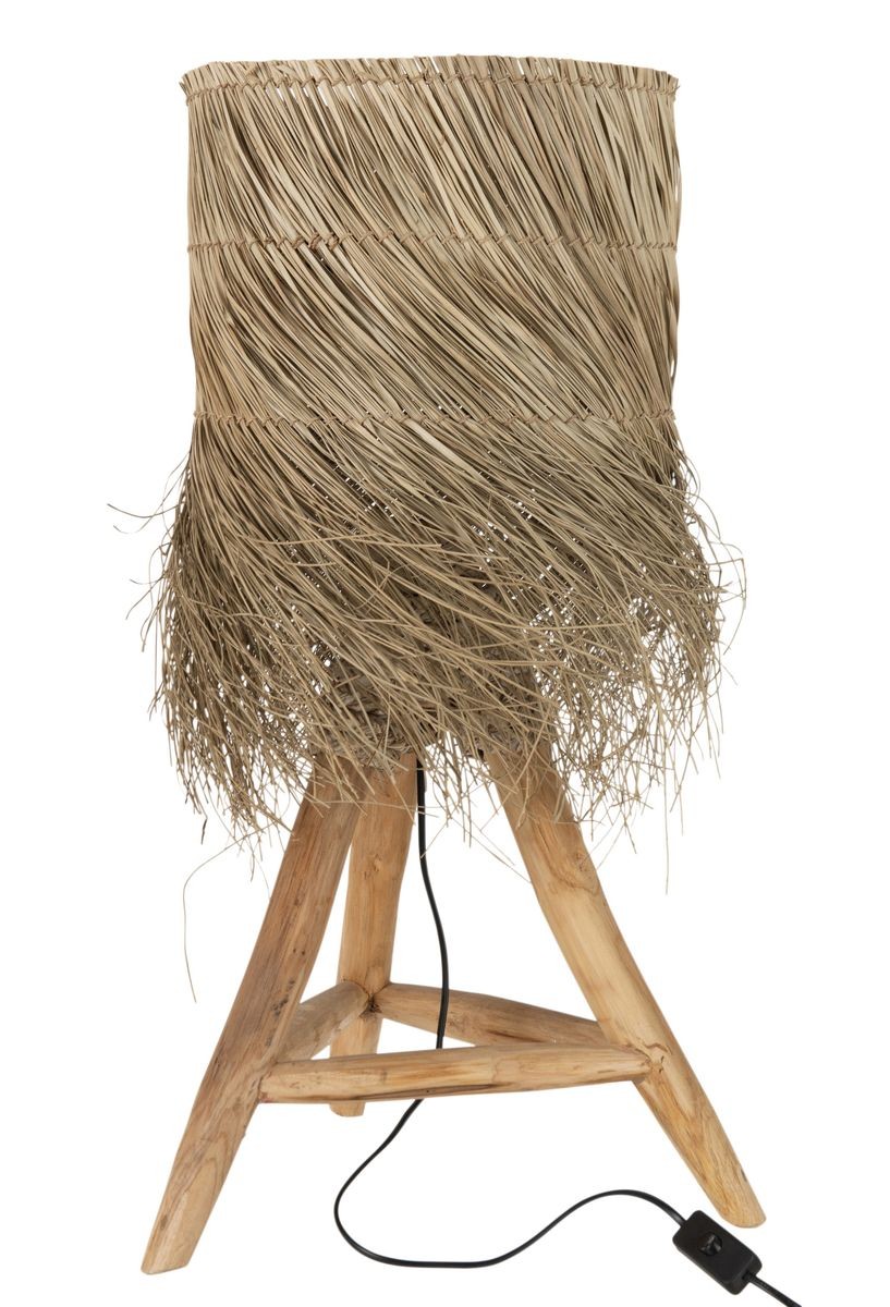 Stolní lampa z teakového dřeva a stínidlem z trávy Rafi grass - Ø 48*66 cm/ E27/ 70W J-Line by Jolipa