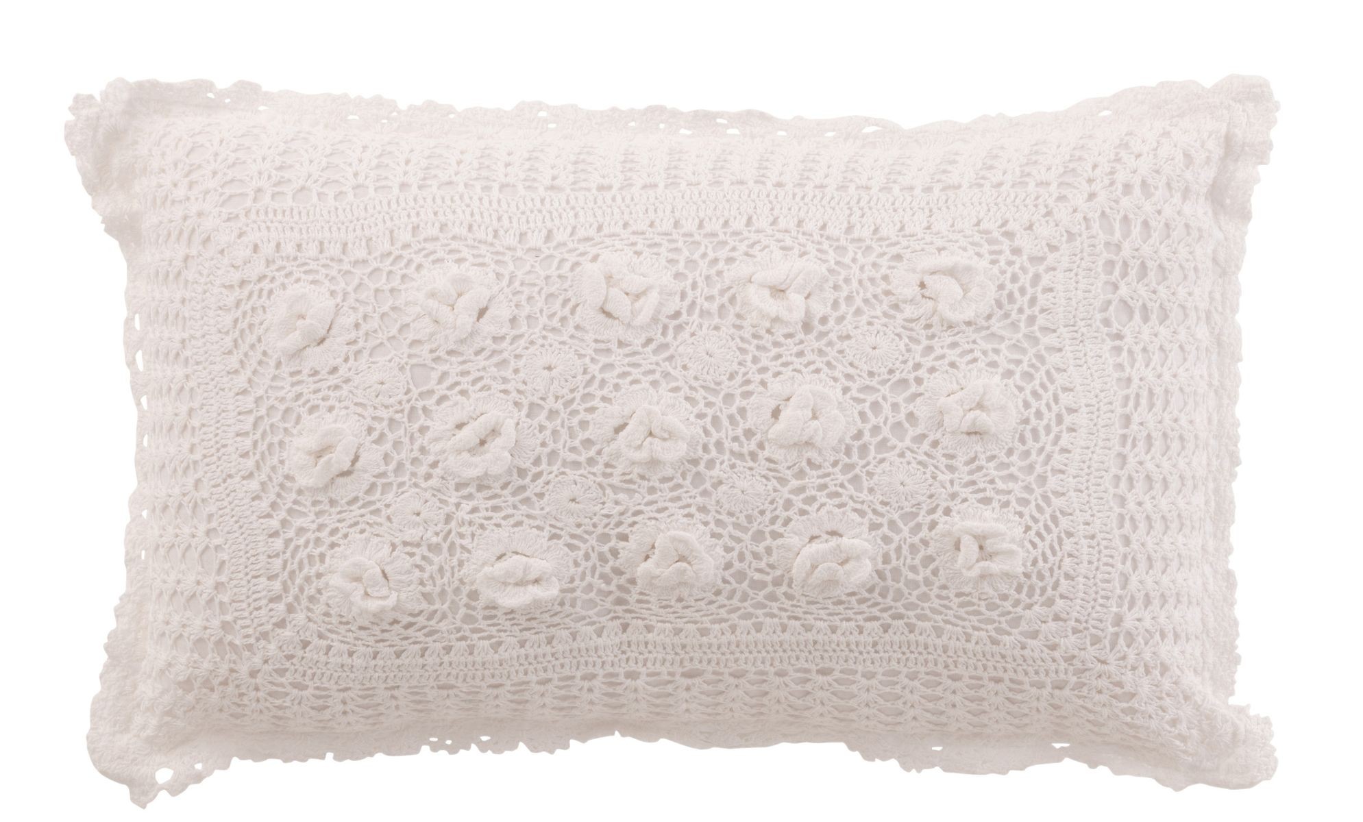 Bílý bavlněný polštář s krajkou Lace white - 50*10*30cm J-Line by Jolipa