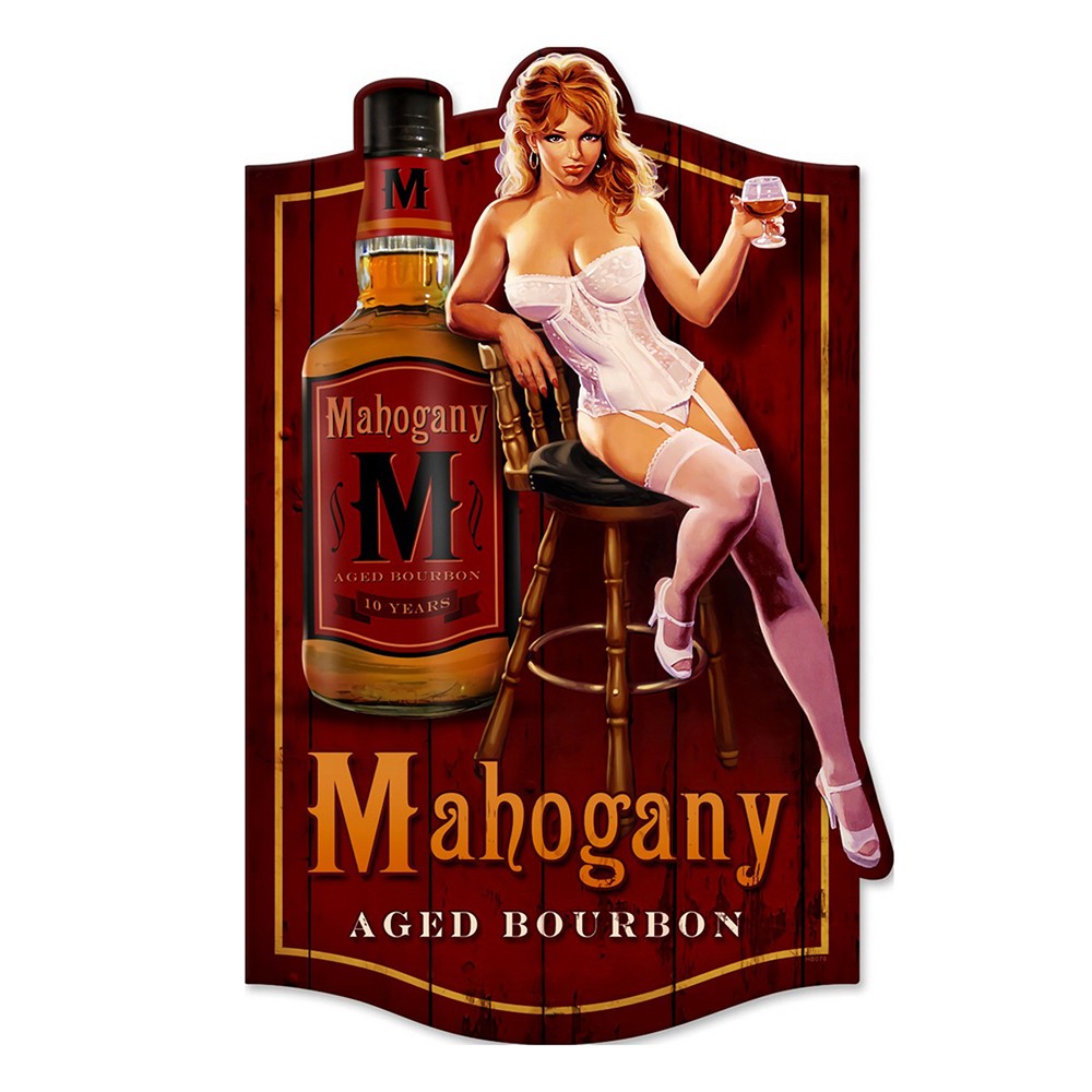 Vínová nástěnná kovová cedule Mahogany - 39*1*60 cm Clayre & Eef