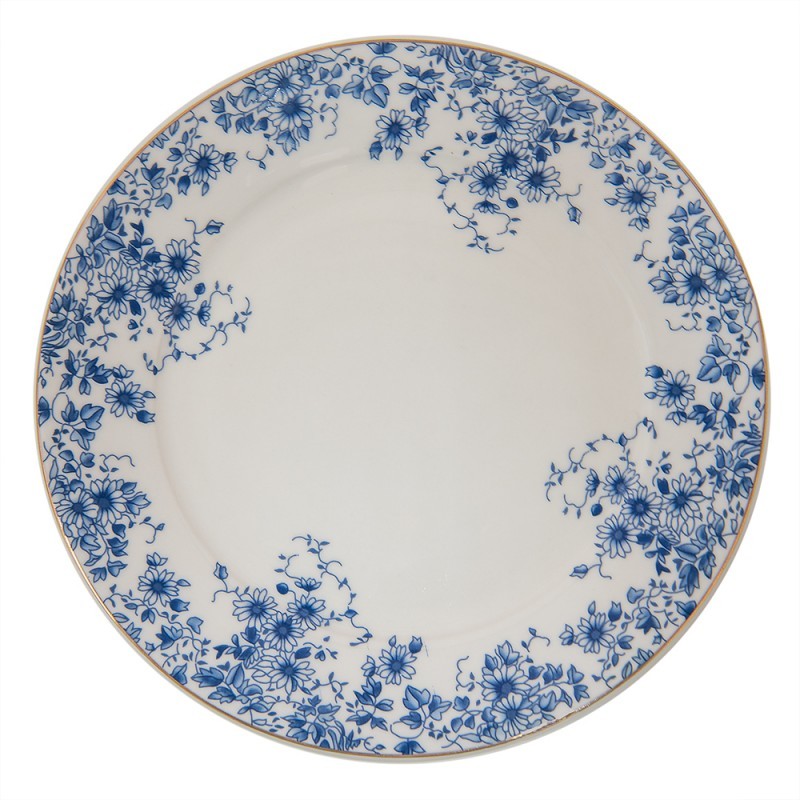 Porcelánový dezertní talíř s modrými květy Blue Flowers - Ø 21*2 cm Clayre & Eef