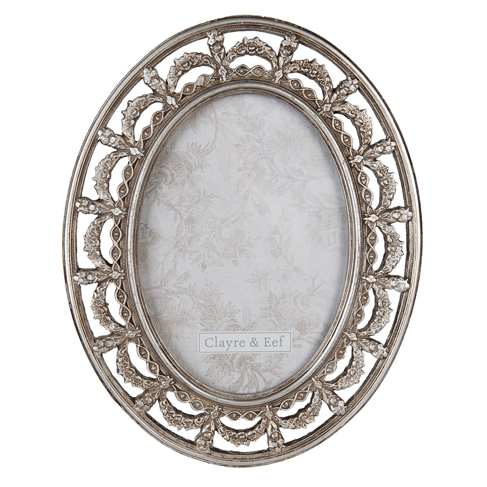 Stříbrný antik oválný fotorámeček se zdobným okrajem - 20*1*25 cm / 13*18 cm Clayre & Eef