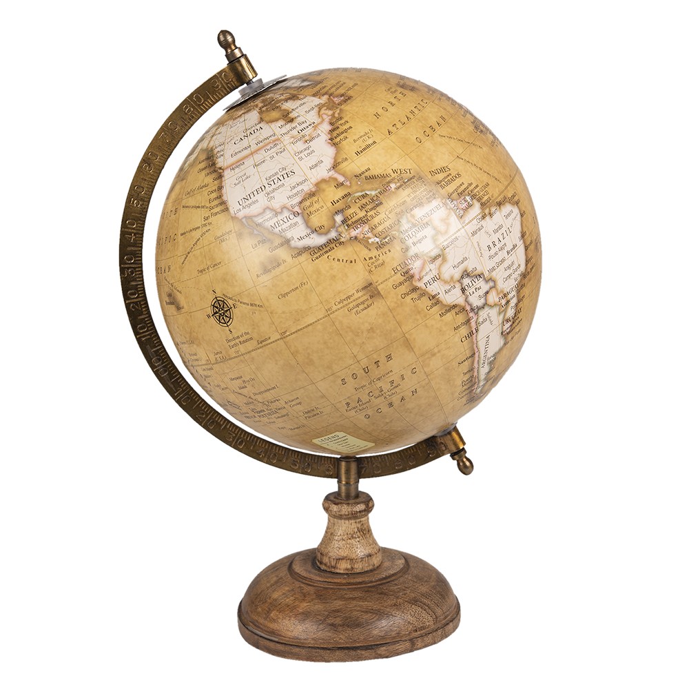 Hnědý dekorativní glóbus na dřevěném podstavci Globe - 22*22*37 cm Clayre & Eef
