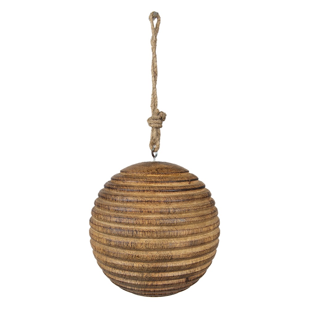 Dřevěná rýhovaná závěsná koule - Ø 8*8 cm Clayre & Eef