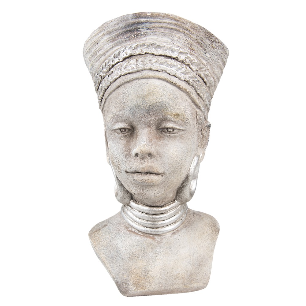 Šedý cementový květináč africká žena - 16*15*29 cm Clayre & Eef