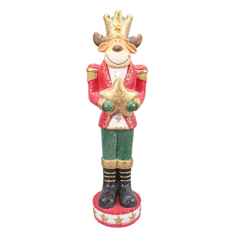 Červeno-zelená vánoční dekorace socha Sob s hvězdou - 24*20*80 cm Clayre & Eef