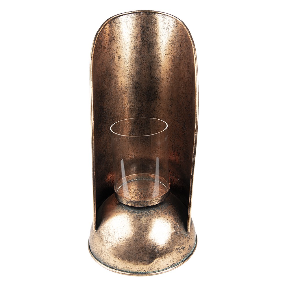 Měděný antik kovový svícen se skleněným válcem - Ø 17*35 cm Clayre & Eef