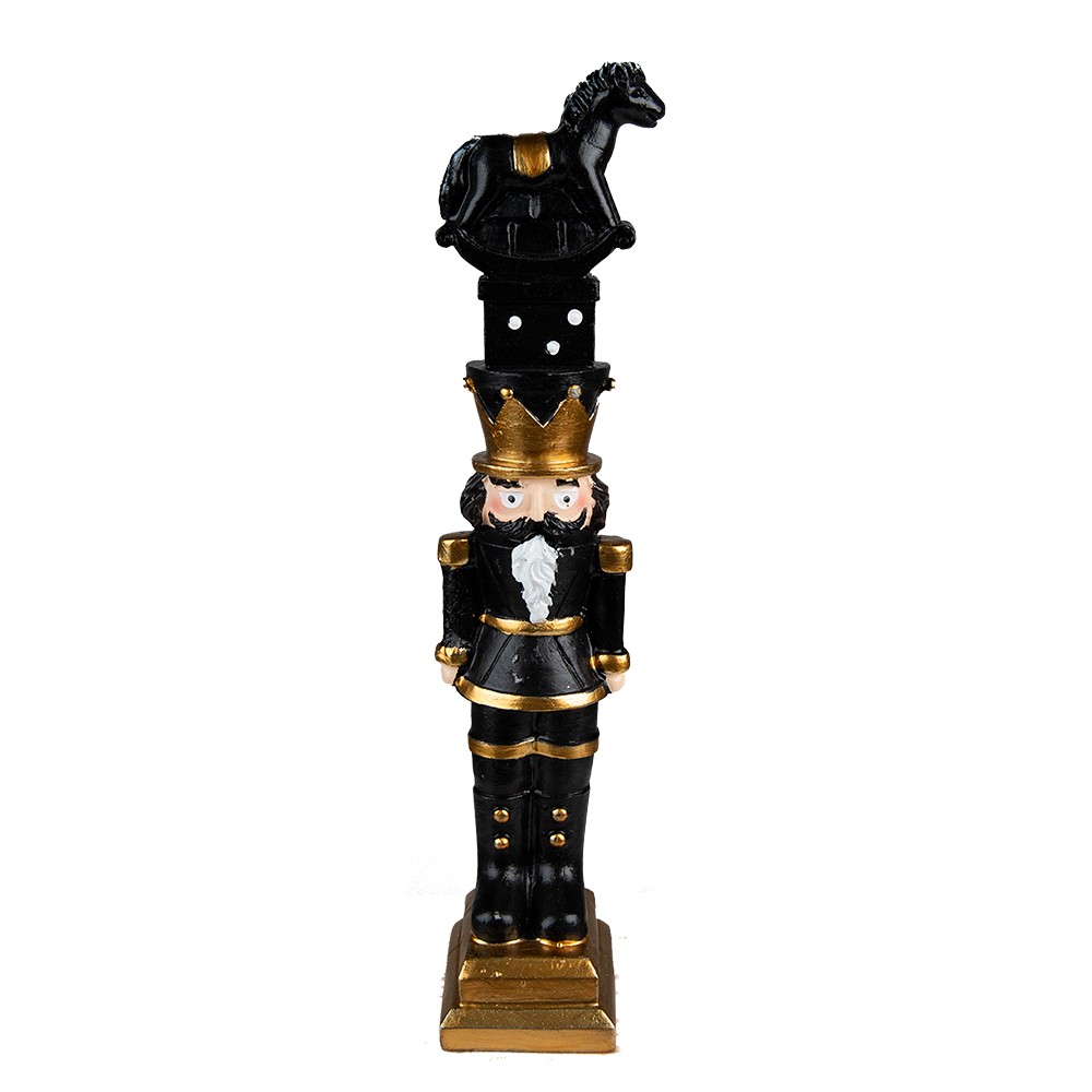 Černá vánoční dekorace Louskáček s koníkem - 6*5*23 cm Clayre & Eef