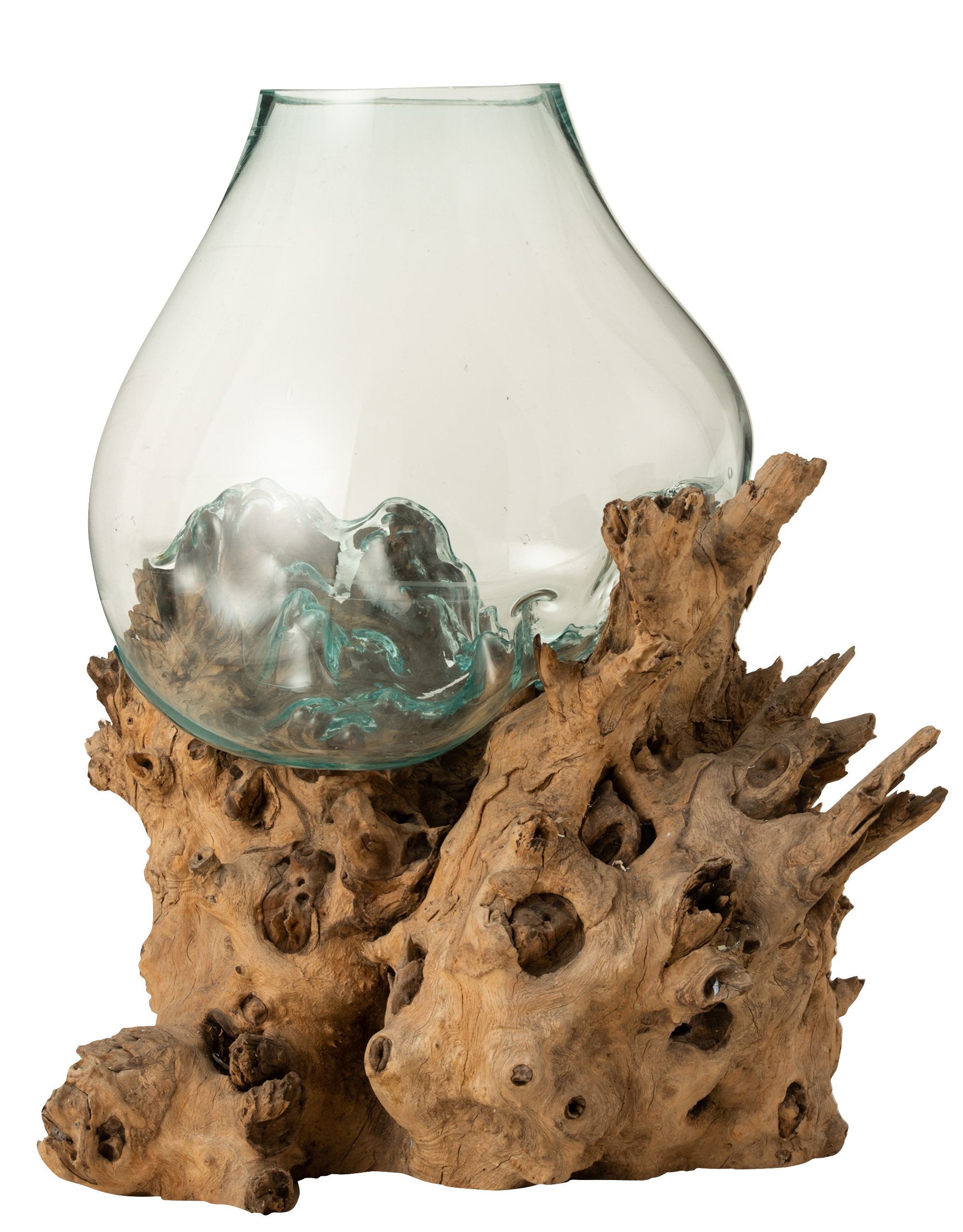 Váza z recyklovaného skla na dřevu Gamal - 83*78*78 cm J-Line by Jolipa
