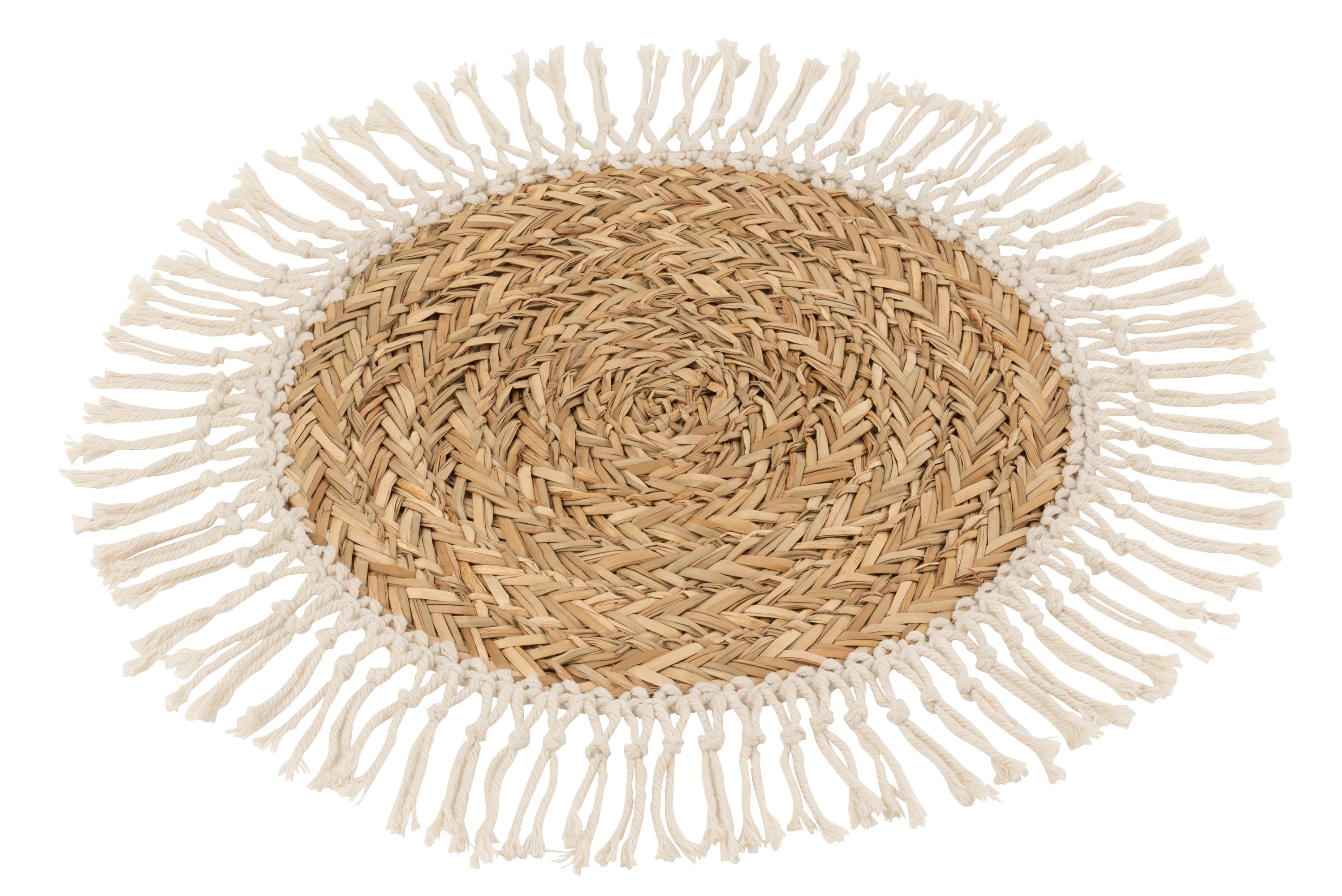 Přírodní pletené prostírání z mořské trávy s třásněmi - Ø 50*1.5 cm J-Line by Jolipa