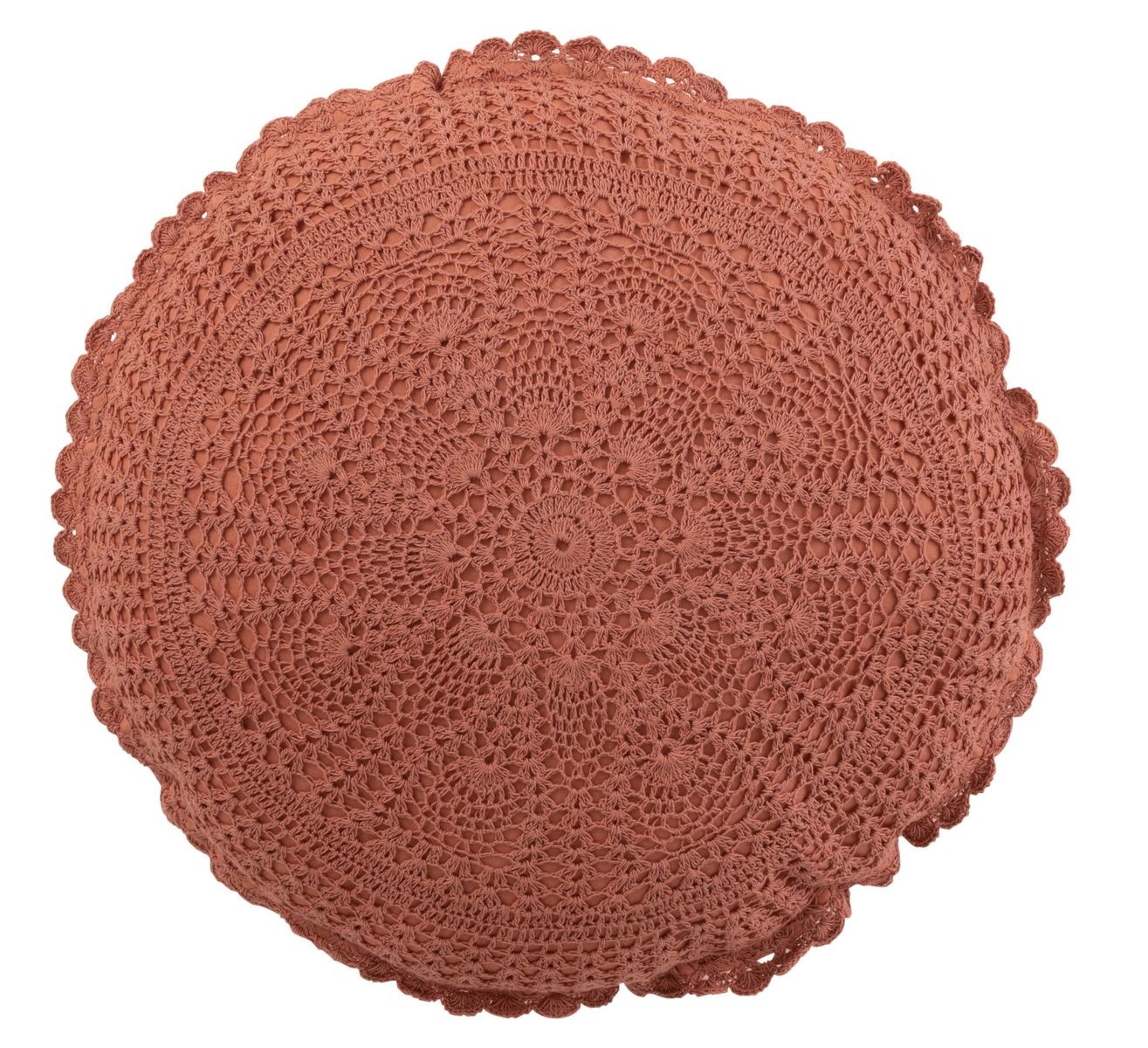 Hnědý kulatý bavlněný polštář s krajkou Lace brown - Ø 38*12cm J-Line by Jolipa