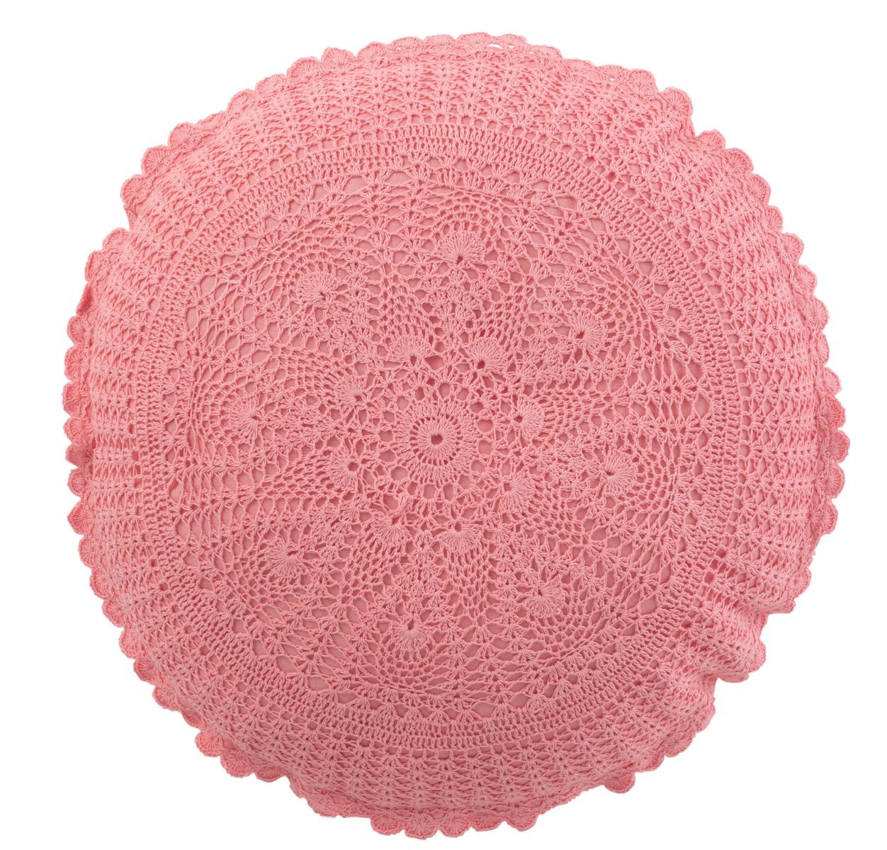 Růžový kulatý bavlněný polštář s krajkou Lace pink - Ø 38*12cm J-Line by Jolipa
